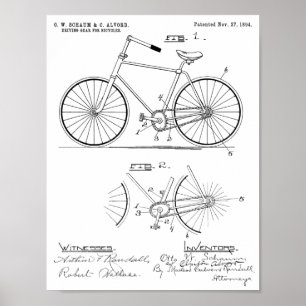 1894 Elliptical Gear Bicycle Design Patent Print