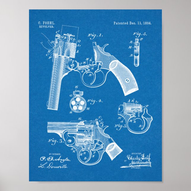 1894 Foehl Gun Patent Art Drawing Print (Front)