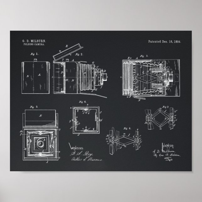 1894 Folding Camera Patent Art Drawing Print (Front)
