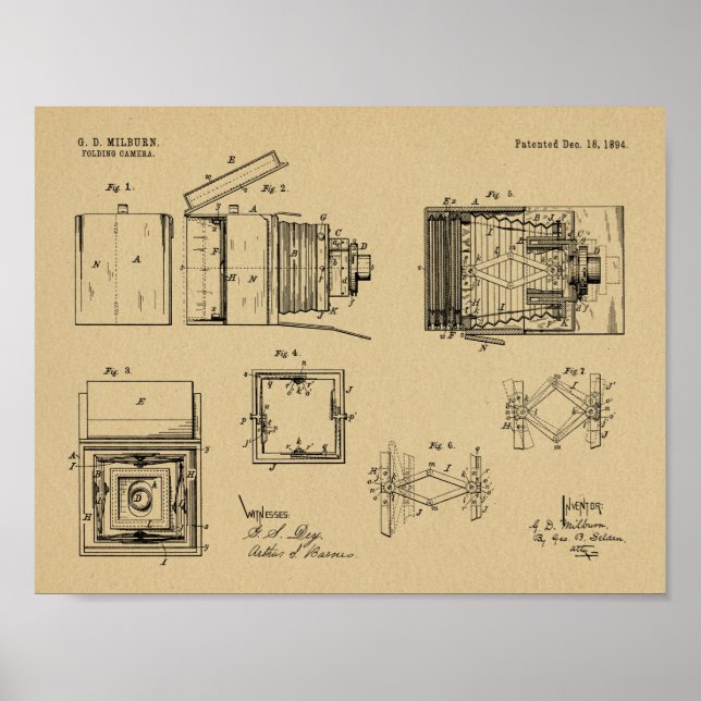 1894 Folding Camera Patent Art Drawing Print (Front)