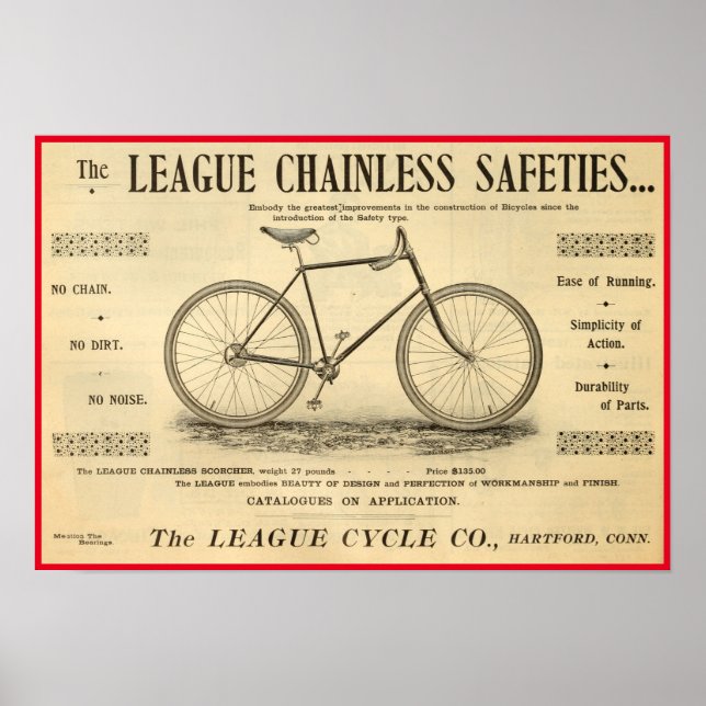 1894 League Chainless Safeties Bicycle Poster (Front)