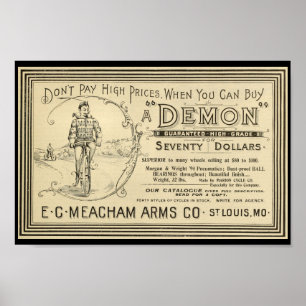 1894 Vintage Demon Bicycle Ad Art Print