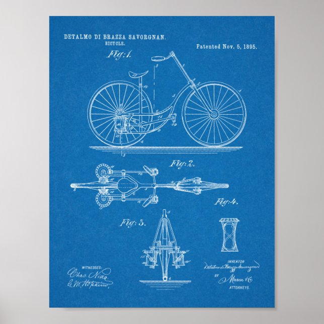 1895 Chainless Bicycle Design Patent Art Print (Front)