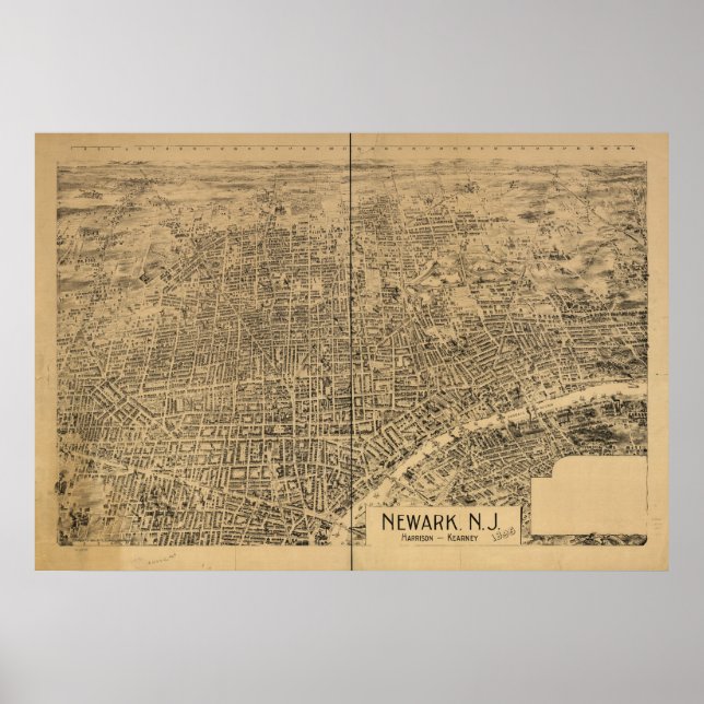 1895 Newark, NJ Birds Eye View Panoramic Map Poster (Front)