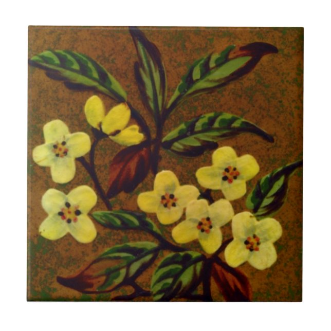 1895 Sherwin Cotton Slip Painted Floral Repro Tile (Front)