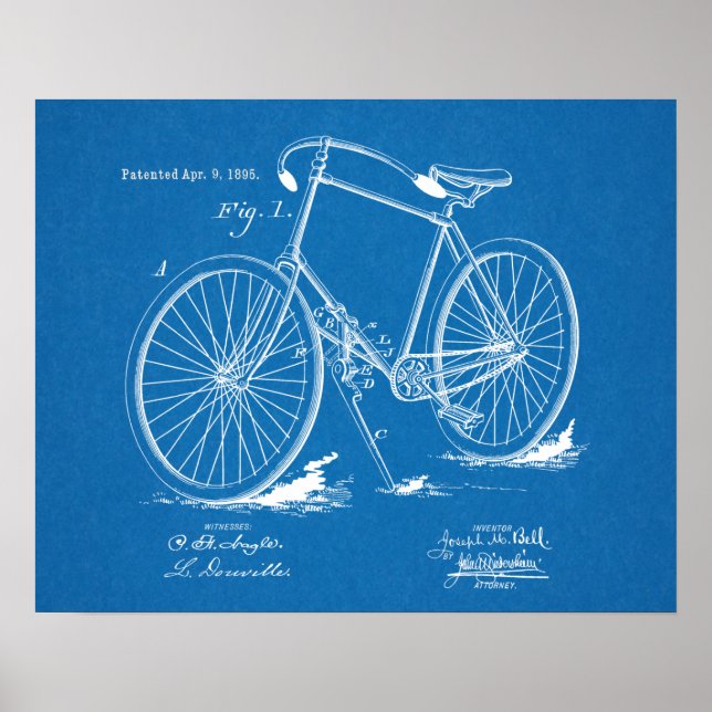 1895 Vintage Bicycle Patent Blueprint Art Print (Front)