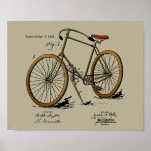1895 Vintage Bicycle Patent Colour Art Print