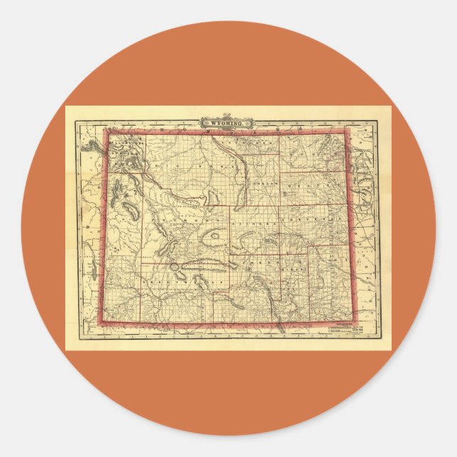 1895 Wyoming Map Classic Round Sticker (Front)