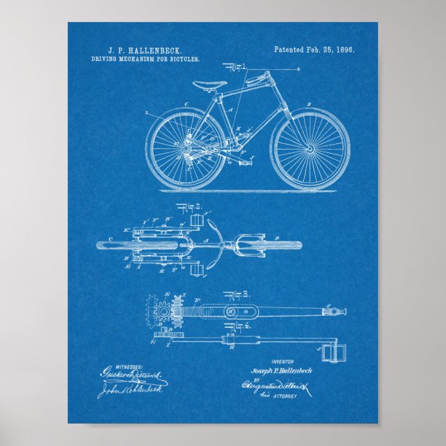 1896 Chainless Bicycle Design Patent Art Print (Front)