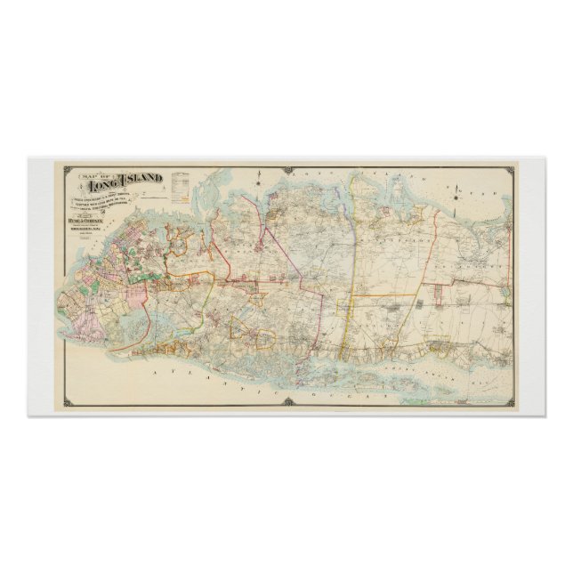 1896 Map of Western and Central Long Island NY Poster (Front)