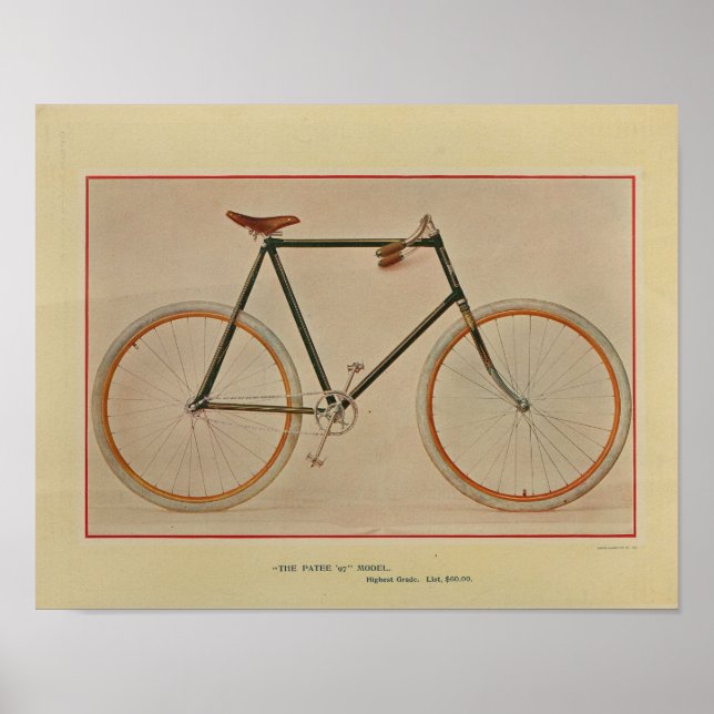 1896 Patee Bicycle Colour Ad Art Print (Front)