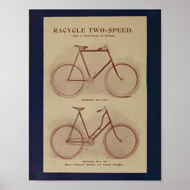 1896 Racycle 2 Speed Bicycle Ad Art Print (Front)