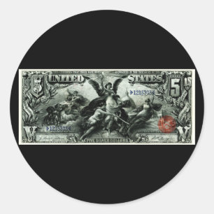 1896 US Five Dollar silver Certificate Classic Round Sticker