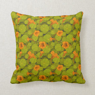 1896 Victorian Nasturtium Floral Print Throw Pillow
