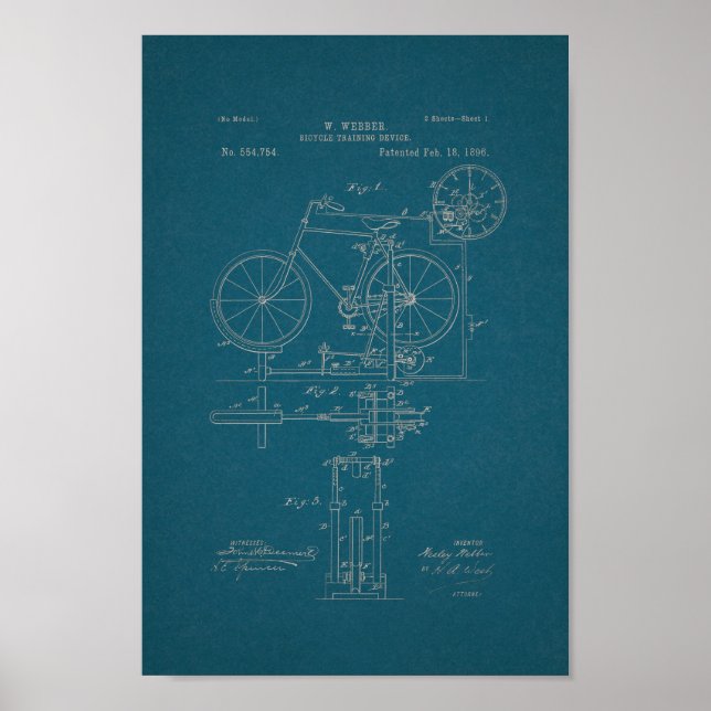 1896 Vintage Bicycle Patent Print Blueprint (Front)