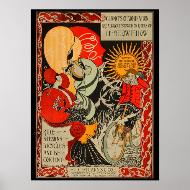 1896 Vintage Stearns Bicycle Ad Art Poster (Front)