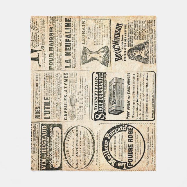 1897 French Newspaper Advertisement Fleece Blanket (Front)