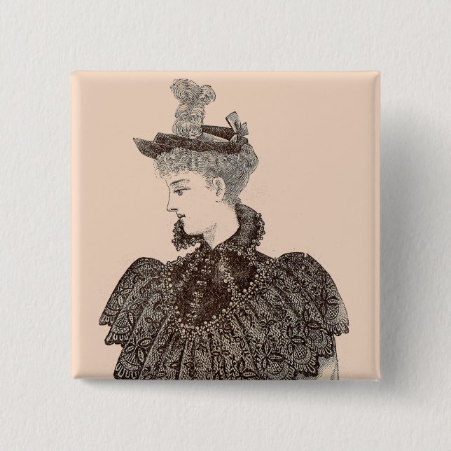 1897 Victorian woman 2 Inch Square Button (Front)