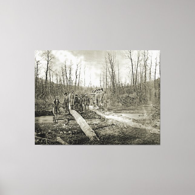 1898 ALASKA NATIVE INDIANS White Men Wood Bridge Canvas Print (Front)