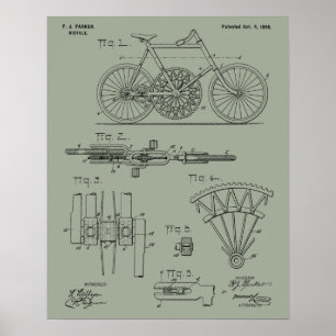 1898 Chainless Gear to Gear Bicycle Patent Print
