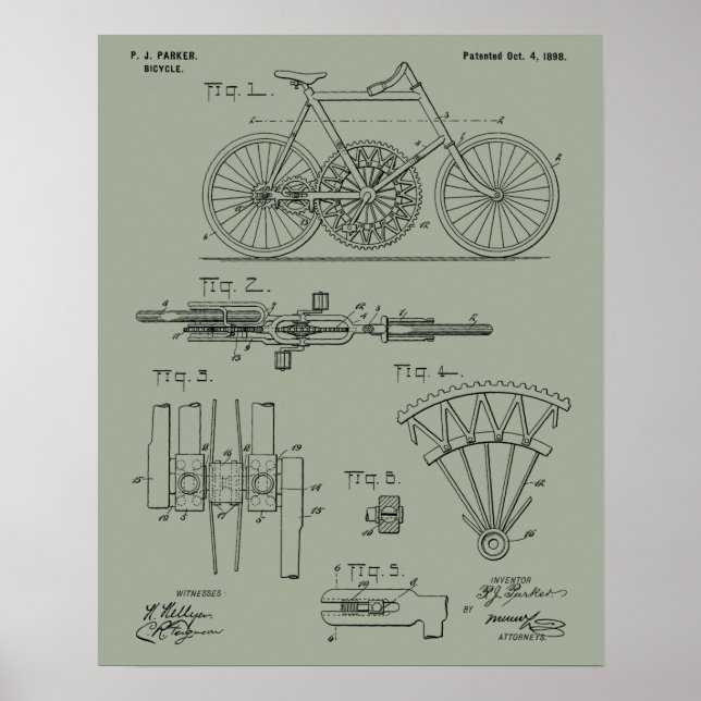 1898 Chainless Gear to Gear Bicycle Patent Print (Front)