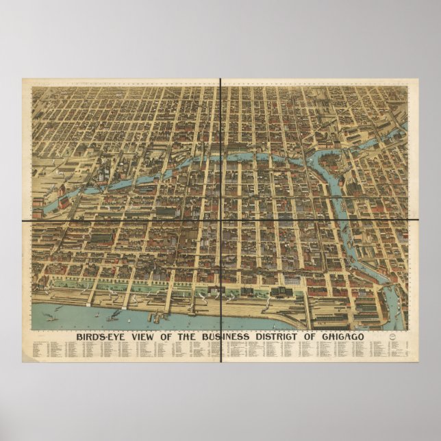 1898 Chicago, IL Birds Eye View Panoramic Map Poster (Front)