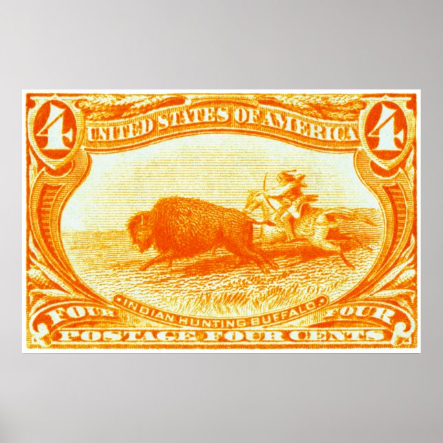 1898 Indian Hunting Buffalo Stamp Poster (Front)