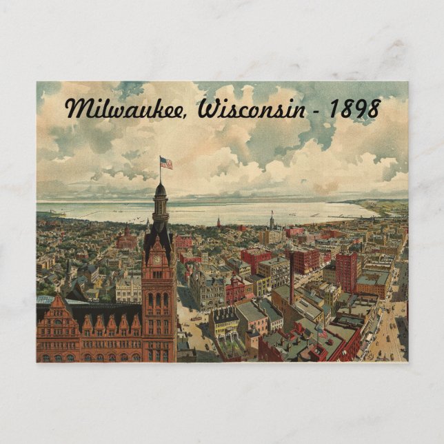 1898 Milwaukee, WI Birds Eye View Postcard! Postcard (Front)