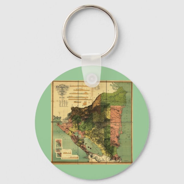1898 Official Map of Nicaragua Keychain (Front)