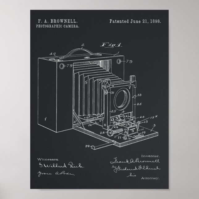 1898 Pliage Caméra Brevet Art Dessin Impression (Devant)