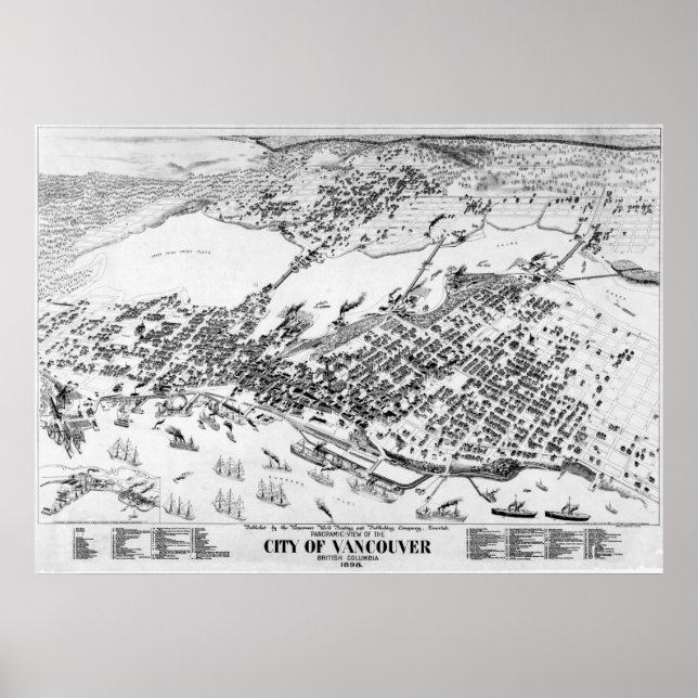 1898 Vancouver, B.C. Bird's Eye View Panoramic Map Poster (Front)