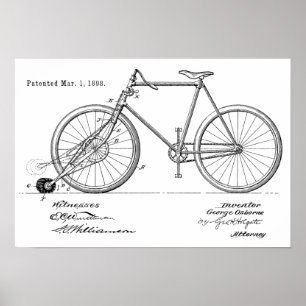 1898 Vintage Bicycle Patent Art Print Customize