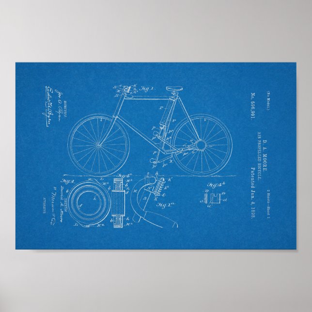 1898 Vintage Bicycle Patent Blueprint Art Print (Front)