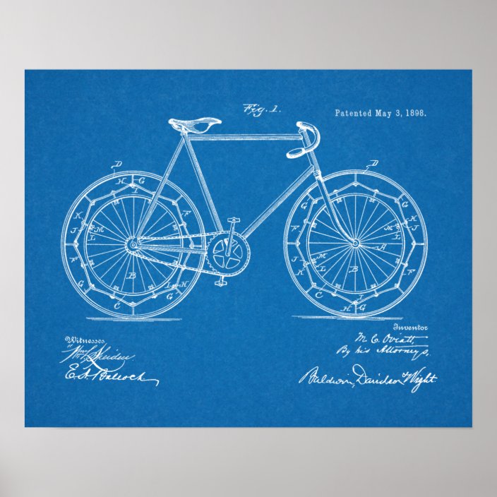 1898 Vintage Bicycle Wheel Patent Blueprint Art Poster Zazzle.ca