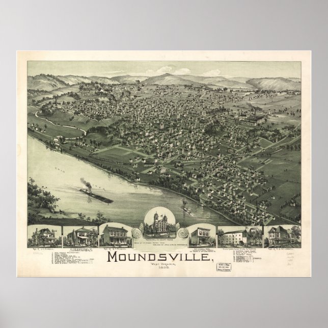 1899 Moundsville, WV Bird's Eye View Panoramic Map Poster (Front)