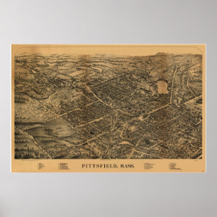 1899 Pittsfield, MA Birds Eye View Panoramic Map Poster