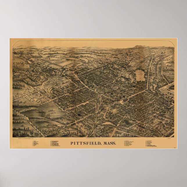 1899 Pittsfield, MA Birds Eye View Panoramic Map Poster (Front)