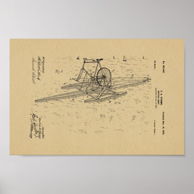 1899 Vintage Bicycle Boat Patent Art Print (Front)