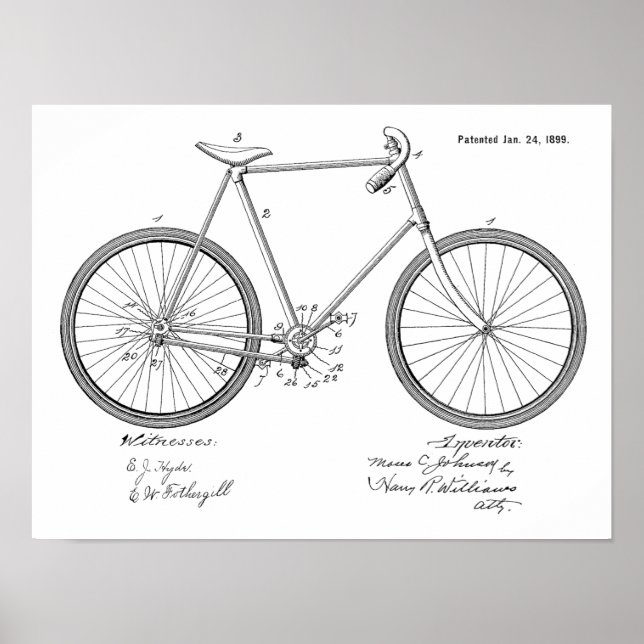 1899 Vintage Chainless Bicycle Patent Art Print (Front)