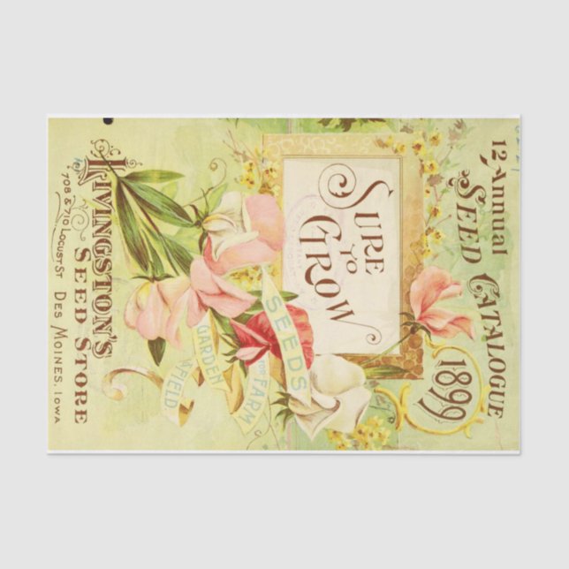 1899 Vintage Seeds Floral Decoupage Tissue Paper (Front)
