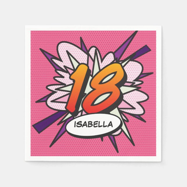 18 Birthday Fun Retro Comic Book Pink Napkin (Front)