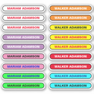 18 Colourful Name Stickers for Kids' Belongings