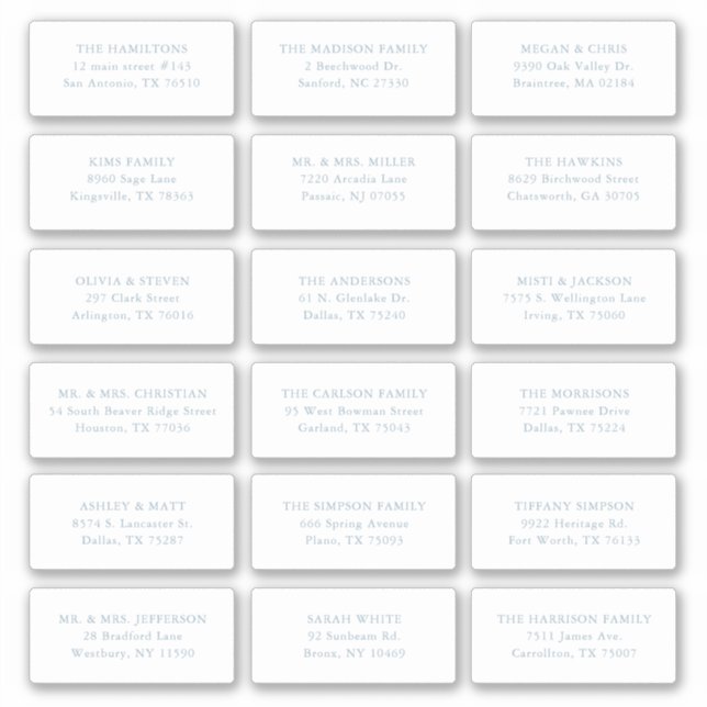 18 Dusty Blue Wedding Guest Recipient Name Address (Front)