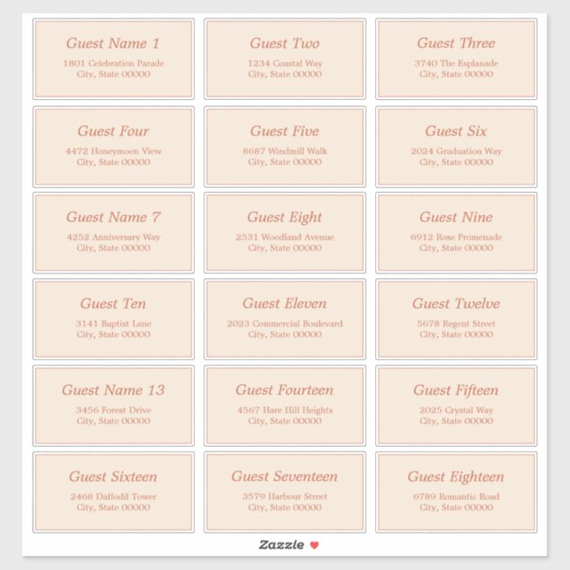 18 Étiquettes d'adresse pour invités Autocollant B (Feuille)