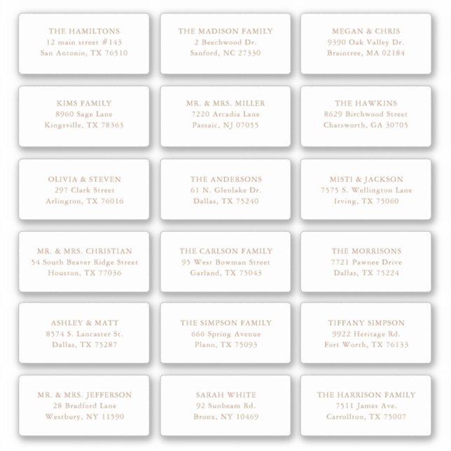 18 Gold Wedding Guest Recipient Name Address (Front)