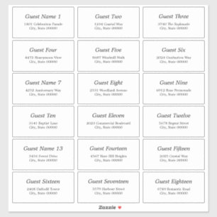 18 Guest Address Labels Elegant Minimalist Sticker