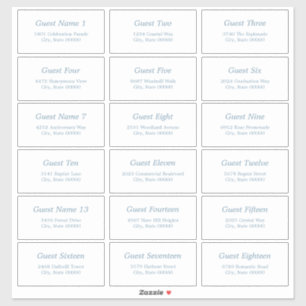 18 Guest Address Labels White Dusty Blue Sticker