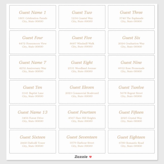 18 Guest Address Labels White Golden Beige Sticker (Sheet)