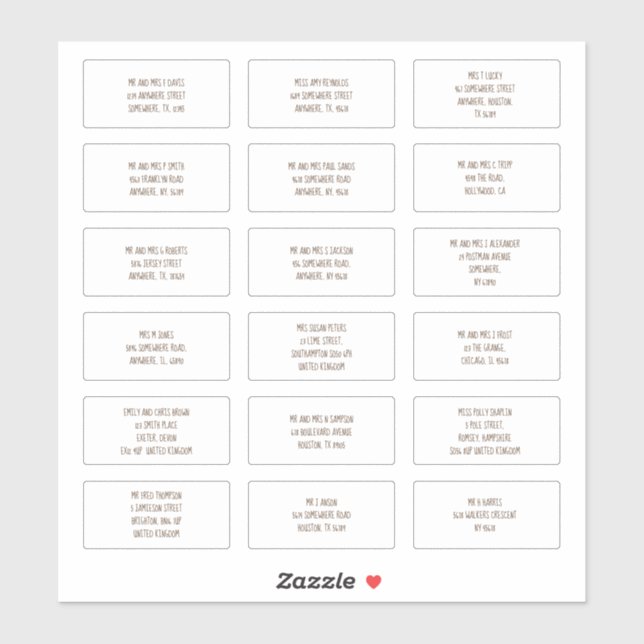 18 Individual Guest Name Addresses Informal Brown (Sheet)