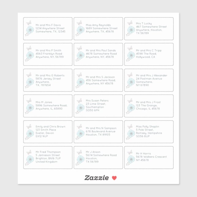 18 Individual Name Address Wedding Guest Floral (Sheet)